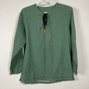 Mens Buccaneer Viking Laced Scottish Ghillie Shirt XL Green Long Sleeve